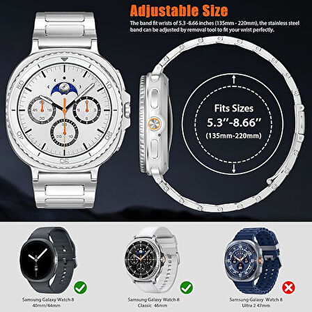 Samsung Galaxy Watch 8 42mm 44mm Classic 46mm Kordon Klipsli Metal Kordon 04 +Kısaltma Aparatı