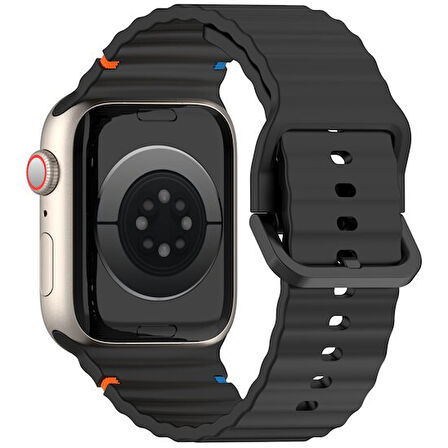 Apple Watch 10 Serisi 42mm - 38/40/41mm Kordon Dekoratif Örgü Çizgili Spor Silikon Kayış