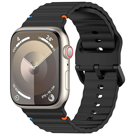 Apple Watch 10 Serisi 42mm - 38/40/41mm Kordon Dekoratif Örgü Çizgili Spor Silikon Kayış