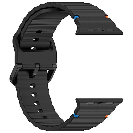 Apple Watch 10 Serisi 42mm - 38/40/41mm Kordon Dekoratif Örgü Çizgili Spor Silikon Kayış
