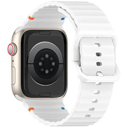 Apple Watch 10 Serisi 42mm - 38/40/41mm Kordon Dekoratif Örgü Çizgili Spor Silikon Kayış