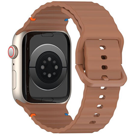 Apple Watch 10 Serisi 42mm - 38/40/41mm Kordon Dekoratif Örgü Çizgili Spor Silikon Kayış