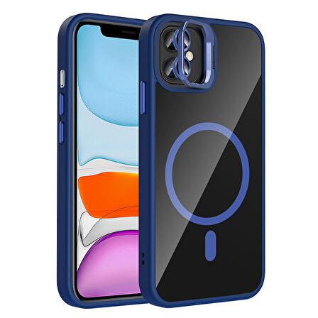 Apple iPhone 11 Kılıf Kamera Lens Hediyeli Standlı M-Safe Şarj Özellikli Etro Kapak