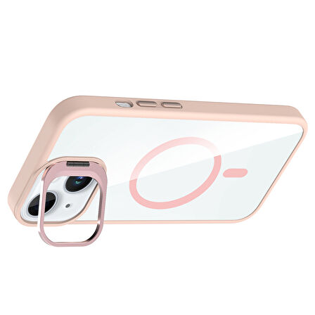 Apple iPhone 15 Kılıf Kamera Lens Hediyeli Standlı M-Safe Şarj Özellikli Etro Kapak