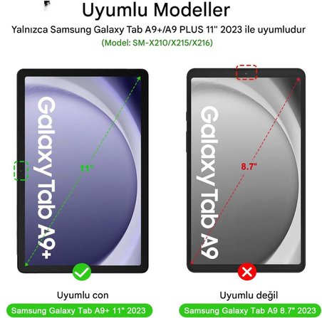 Samsung Galaxy Tab A9 Plus X210 Kılıf Kablosuz Klavyeli Case Mobax X113 X115 X117