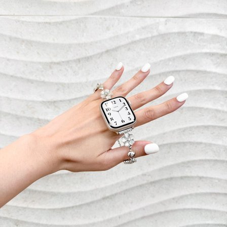 Apple Watch 42/44/45/46/49mm Kordon Taşlı Parlak İnce Flower Metal Bayanlar için Band