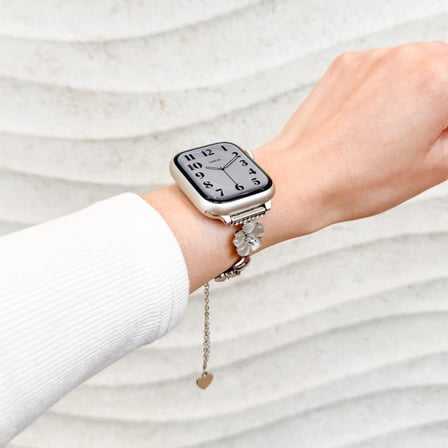Apple Watch 42/44/45/46/49mm Kordon Taşlı Parlak İnce Flower Metal Bayanlar için Band
