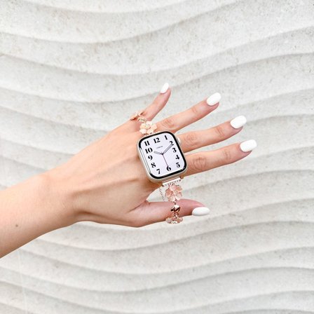 Apple Watch 42/44/45/46/49mm Kordon Taşlı Parlak İnce Flower Metal Bayanlar için Band