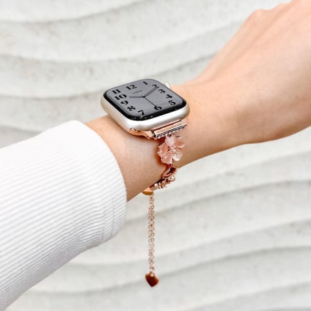 Apple Watch 42/44/45/46/49mm Kordon Taşlı Parlak İnce Flower Metal Bayanlar için Band