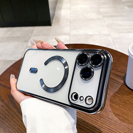 Apple iPhone 17 Pro Max için Magsafe ile uyumlu Kılıf Kamera Lensli Korumalı Şeffaf Silikon Kapak