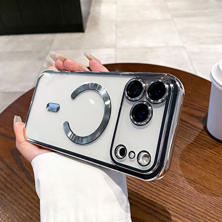 Apple iPhone 17 Pro Max için Magsafe ile uyumlu Kılıf Kamera Lensli Korumalı Şeffaf Silikon Kapak