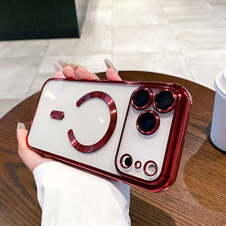 Apple iPhone 17 Pro Max için Magsafe ile uyumlu Kılıf Kamera Lensli Korumalı Şeffaf Silikon Kapak