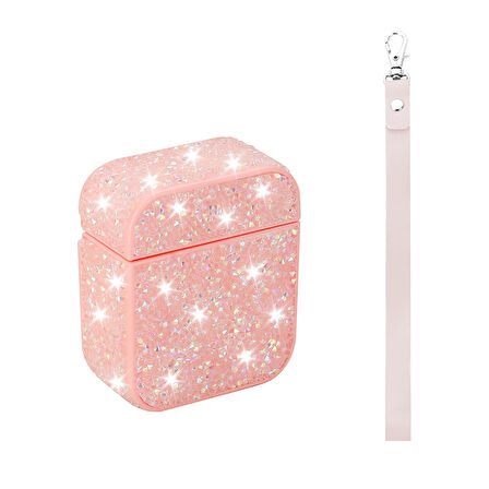 Apple Airpods 1. / 2. Nesil ile uyumlu Kılıf Şık Simli Şeffaf Bilek Askı Aparatlı Case 45
