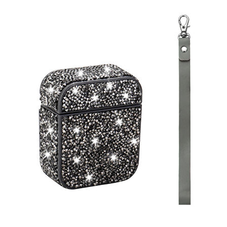 Apple Airpods 1. / 2. Nesil ile uyumlu Kılıf Şık Simli Şeffaf Bilek Askı Aparatlı Case 45