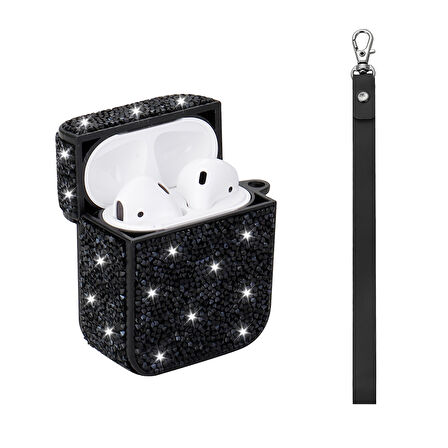 Apple Airpods 1. / 2. Nesil ile uyumlu Kılıf Şık Simli Şeffaf Bilek Askı Aparatlı Case 45