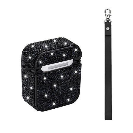 Apple Airpods 1. / 2. Nesil ile uyumlu Kılıf Şık Simli Şeffaf Bilek Askı Aparatlı Case 45