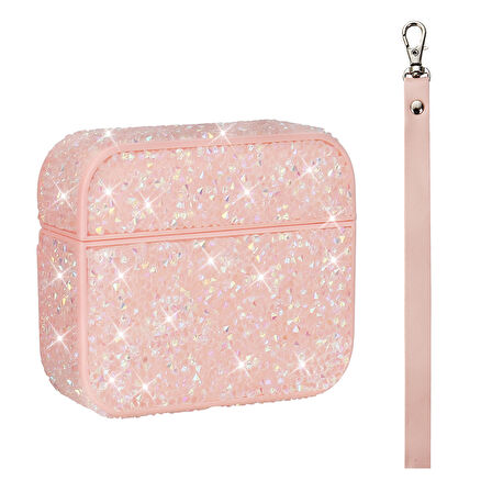 Apple Airpods 3. Nesil ile uyumlu Kılıf Şık Simli Şeffaf Bilek Askı Aparatlı Case 45