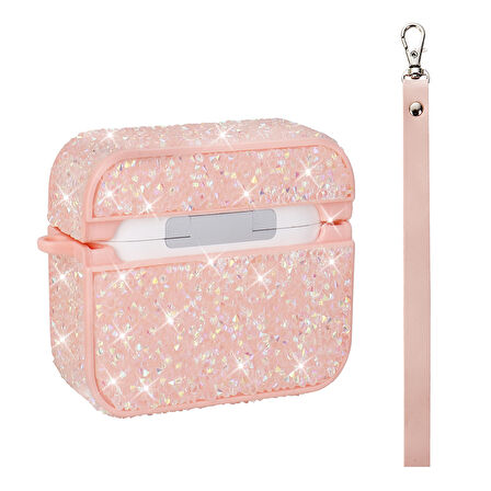 Apple Airpods 3. Nesil ile uyumlu Kılıf Şık Simli Şeffaf Bilek Askı Aparatlı Case 45