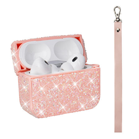 Apple Airpods 3. Nesil ile uyumlu Kılıf Şık Simli Şeffaf Bilek Askı Aparatlı Case 45