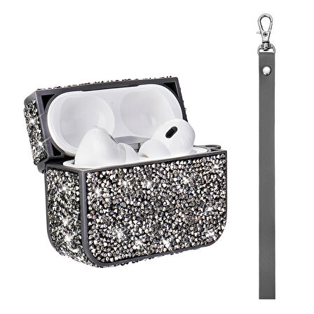 Apple Airpods 3. Nesil ile uyumlu Kılıf Şık Simli Şeffaf Bilek Askı Aparatlı Case 45