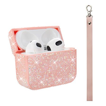 Apple Airpods Pro 1. / 2. Nesil ile uyumlu Kılıf Şık Simli Şeffaf Bilek Askı Aparatlı Case 45