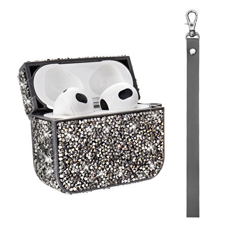 Apple Airpods Pro 1. / 2. Nesil ile uyumlu Kılıf Şık Simli Şeffaf Bilek Askı Aparatlı Case 45