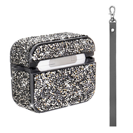 Apple Airpods Pro 1. / 2. Nesil ile uyumlu Kılıf Şık Simli Şeffaf Bilek Askı Aparatlı Case 45