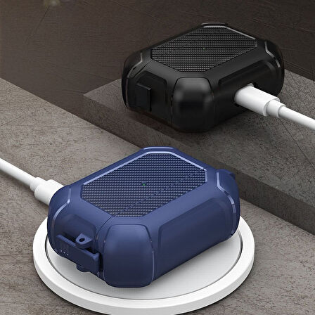 Apple Airpods Pro 3. Nesil ile uyumlu Kılıf Kilitli Armor Tank Karbon Detaylı Difu Case