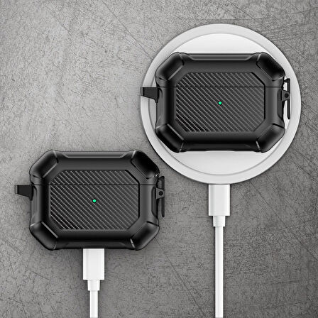 Apple Airpods Pro 3. Nesil ile uyumlu Kılıf Kilitli Armor Tank Karbon Detaylı Difu Case