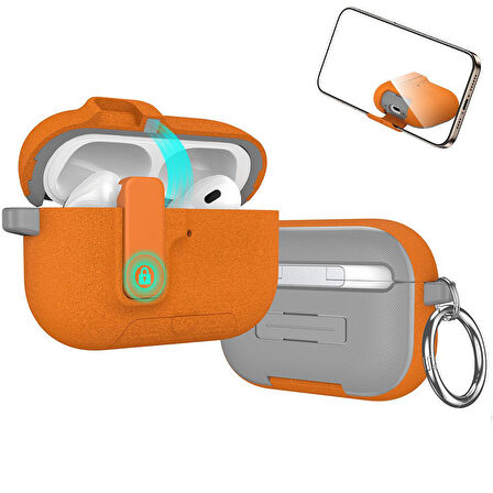 Apple Airpods Pro 3. Nesil ile uyumlu Kılıf Standlı Kilitli TPU Premium Matte Trip Case