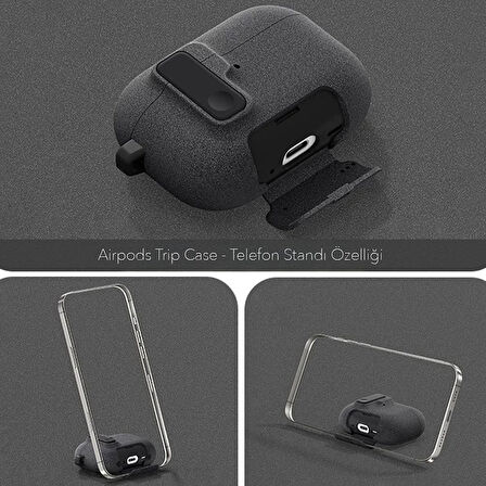 Apple Airpods Pro 3. Nesil ile uyumlu Kılıf Standlı Kilitli TPU Premium Matte Trip Case