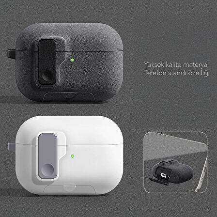 Apple Airpods Pro 3. Nesil ile uyumlu Kılıf Standlı Kilitli TPU Premium Matte Trip Case