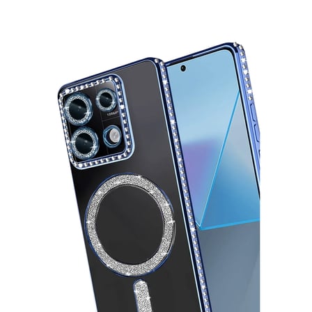 Xiaomi Redmi 13C Kılıf M-Safe Şarj Uyumlu Simli Kamera Kenar Taşlı Kapak Joke
