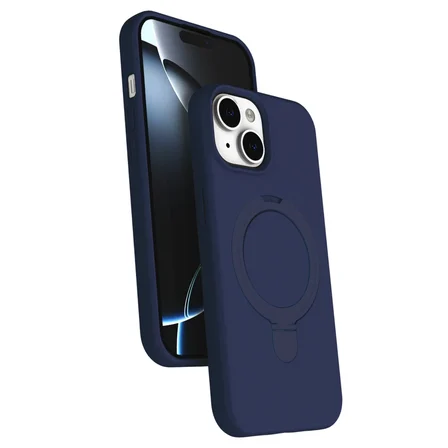 Apple iPhone 15 Plus Kılıf Slikon M-safe Şarj Uyumlu Silikon Standlı Regal Kapak