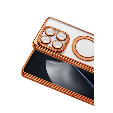 Xiaomi Mi 15T Pro Kılıf M-Safe Şarj Uyumlu Simli Kamera Kenar Taşlı Kapak Joke