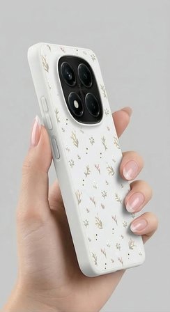 Xiaomi Redmi Note 14 Pro 4G Kılıf Küçük Çiçek Dallar Desenli Parlak Silikon Kapak BS1