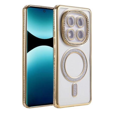 Xiaomi Redmi Note 15 Pro 5G Kılıf M-Safe Şarj Uyumlu Simli Kamera Kenar Taşlı Kapak Joke