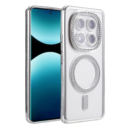 Xiaomi Redmi Note 15 Pro 5G Kılıf M-Safe Şarj Uyumlu Simli Kamera Kenar Taşlı Kapak Joke