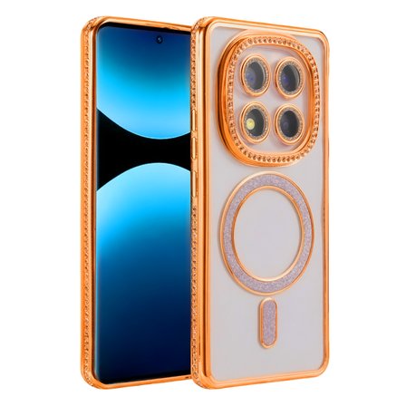 Xiaomi Redmi Note 15 Pro 5G Kılıf M-Safe Şarj Uyumlu Simli Kamera Kenar Taşlı Kapak Joke