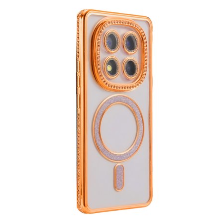 Xiaomi Redmi Note 15 Pro 5G Kılıf M-Safe Şarj Uyumlu Simli Kamera Kenar Taşlı Kapak Joke