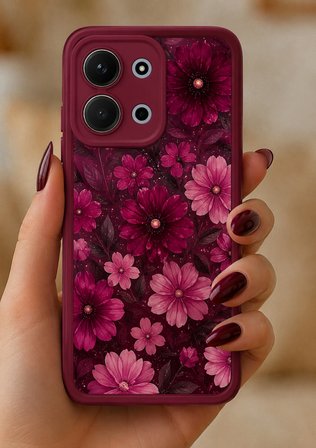 Xiaomi Redmi 15C 5G Kılıf Kamera Çıkıntılı Renkli Çiçek Kabartmalı Silikon Kapak BS1
