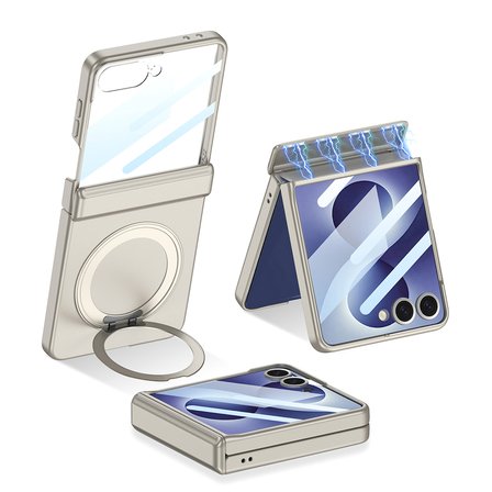 Samsung Galaxy Z Flip 8 Kılıf M-safe Şarj Özellikli Tek Renk Ring Standlı Kapak KPT-06