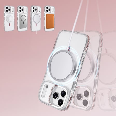 Apple iPhone 18 Pro Kılıf Kenar Taşlı M-safe Şarj Özellikli Parlak Tera Şeffaf Kapak