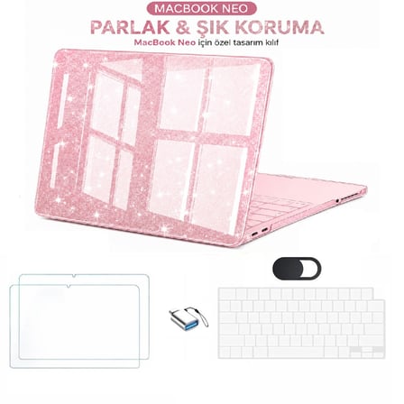 Macbook Neo 13 inç A18 Pro A3404 Kılıf +2adet Ekran Koruyucu +OTG +Klavye Koruyucu