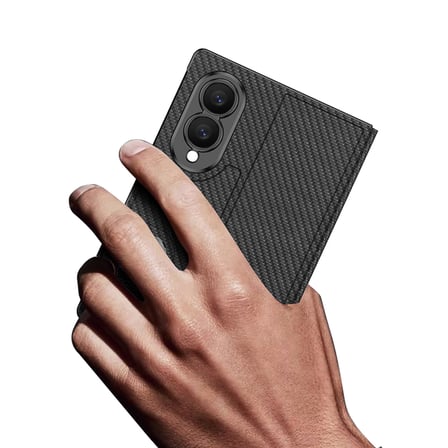 Samsung Galaxy Z Fold 8 Kılıf Karbon Fiber Tasarımlı Magnetik Tokalı Kartlıklı Kıpta Zegna Kapak