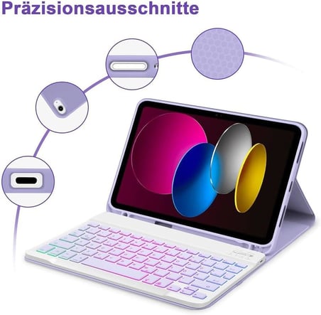Apple iPad 11.Nesil A16 11inç/10.Nesil 10.9inç Kılıf Kablosuz Klavyeli Case Mobax Işıklı Aydınlatmalı Türkçe Klavye