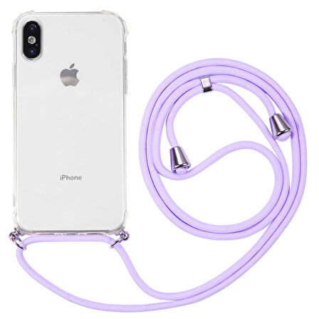 Apple iPhone X Kılıf Boyna Askılı İpli Şeffaf Kılıf