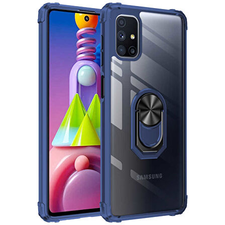 Samsung Galaxy M51 Kılıf Şeffaf Sararmaz Yüzüklü Mola Kapak