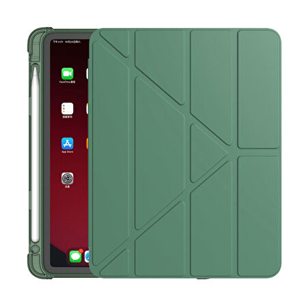 Apple iPad Air 4 10.9 Kılıf Kalem Bölmeli Trifolding Case A2072 A2316 A2324 A2325