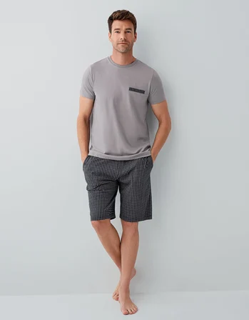 Erkek %100 Pamuklu Kutulu 3’lü Pijama Takımı – T-Shirt + Pijama Alt + Şort